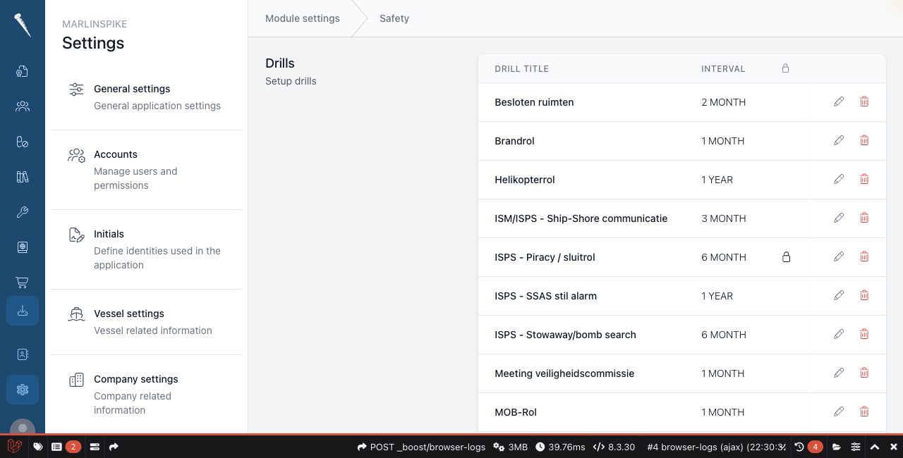 Safety settings