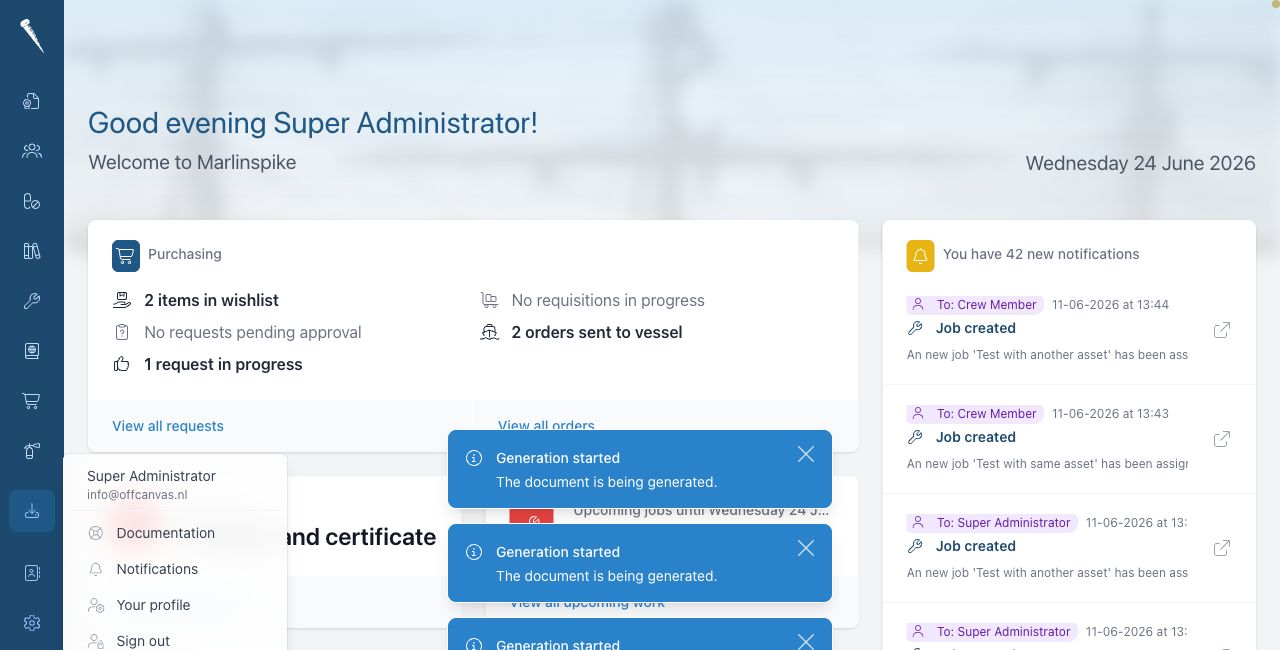 User menu