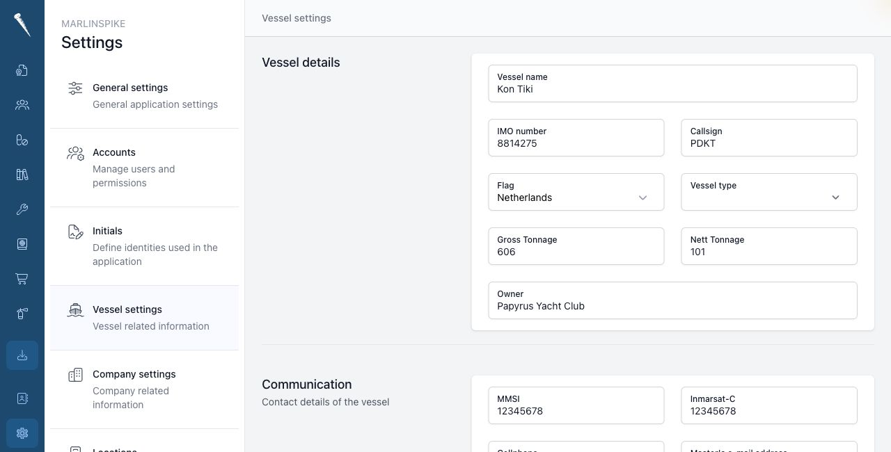 Vessel settings